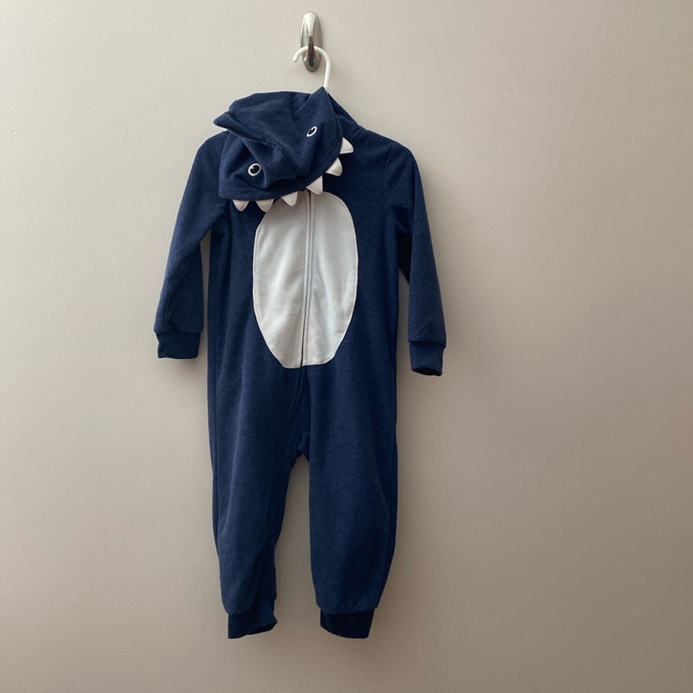 Carters fleece one piece zip up with hood. Navy shark 2t